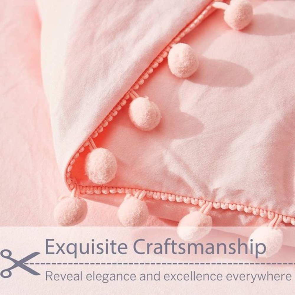 UO 3 Pieces Queen Peach Pom Pom Fringe Duvet Cover - Picture 6 of 8